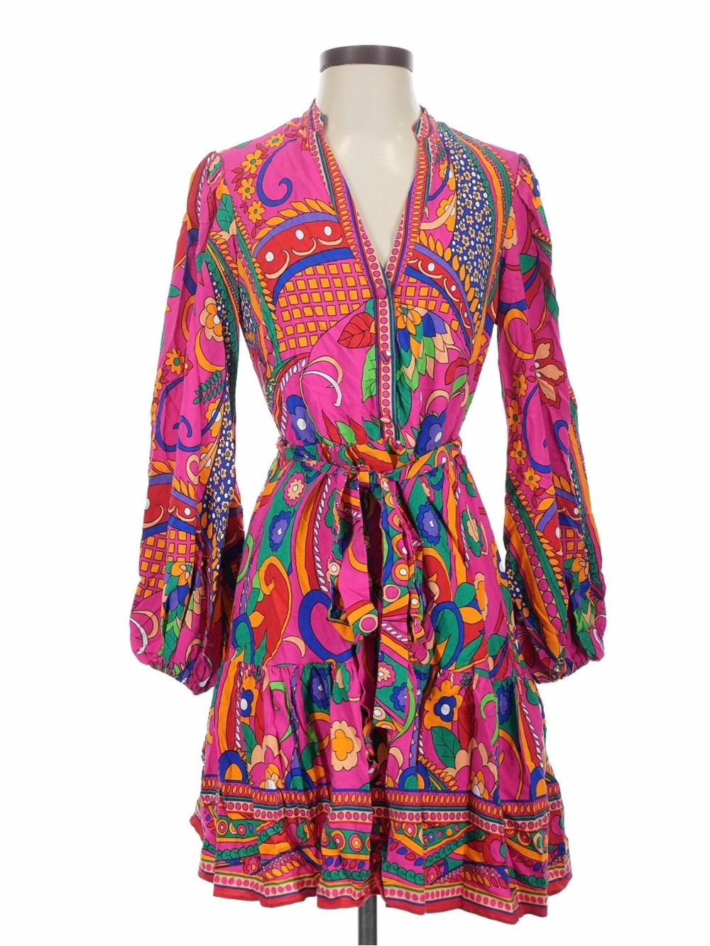 Adrianna Papell Pink Multicolor Paisley Tie-Waist Mini Dress - Picture 4 of 6
